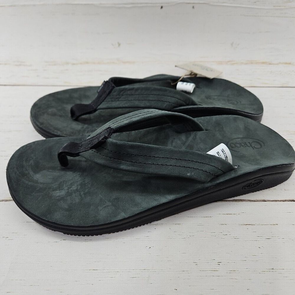 Chaco‎ Classic Leather Mens 9 Black Sandals Flip Flop Comfort Arch JCH107831